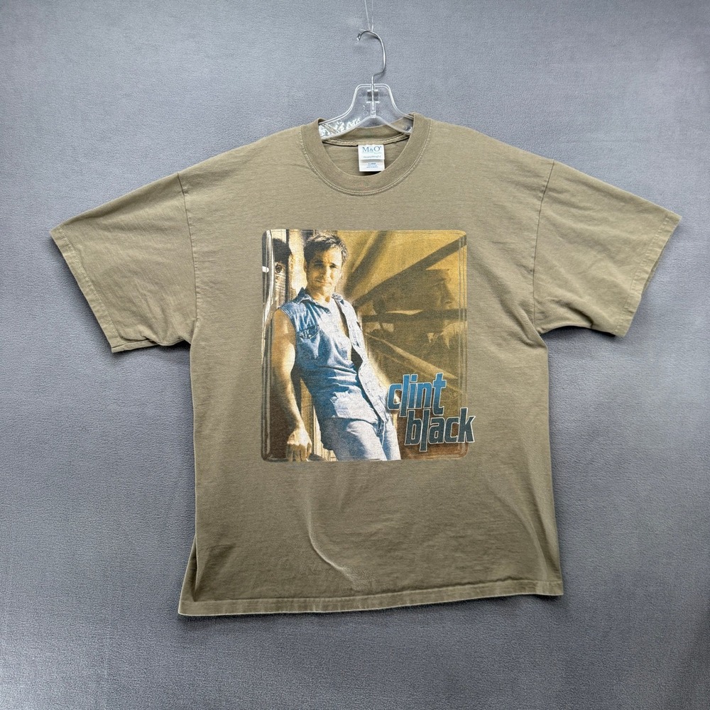 Clint Black Graphic T-Shirt Mens XL Khaki Green Country Music M&O Heavyweight